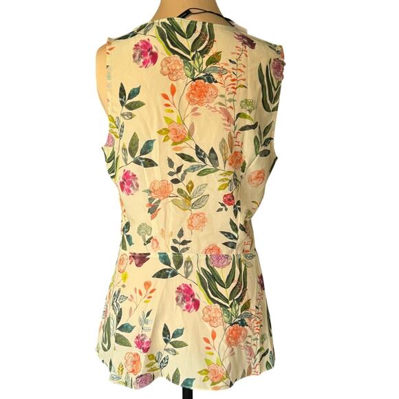 Theory Fluid Silk Floral Sleeveless V-Neck Ivory Top - Picture 3 of 10